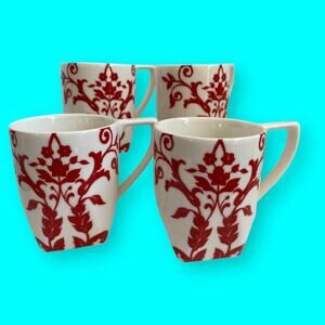 Coventry China Antoinette Red Set Of 4 Cups 10 Oz. Red Flowers White